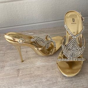 Golden Stiletto Heels with Rhinestone - Bakers